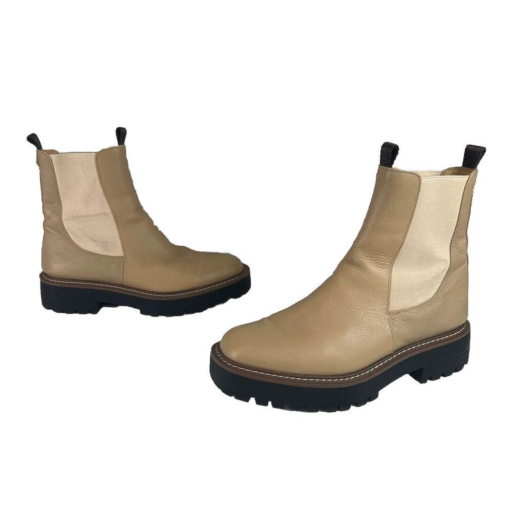 Sam Edelman Laguna Chelsea Boots Womens Size 9.5 Beige Leather WP Pull On‎ Shoes